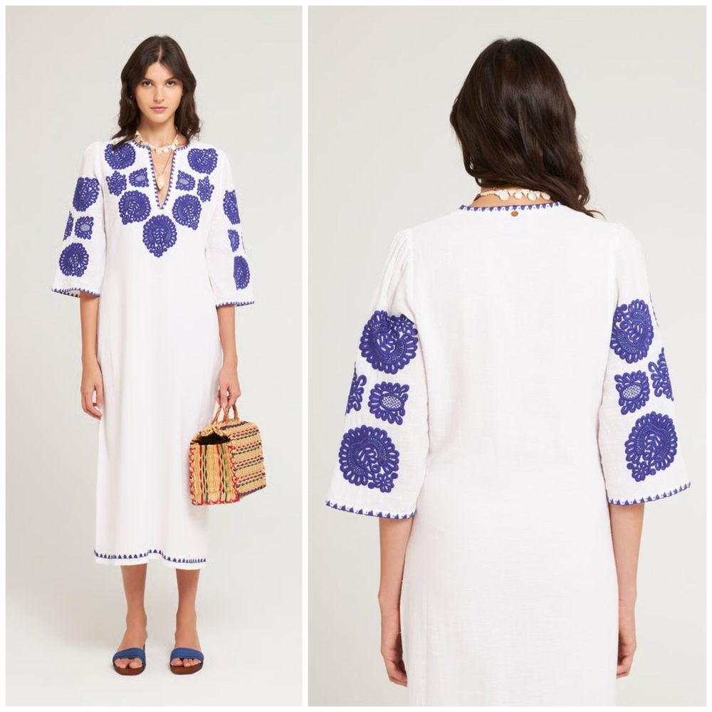 Antik Batik Embroidered Tiki Caftan Dress Resort XS